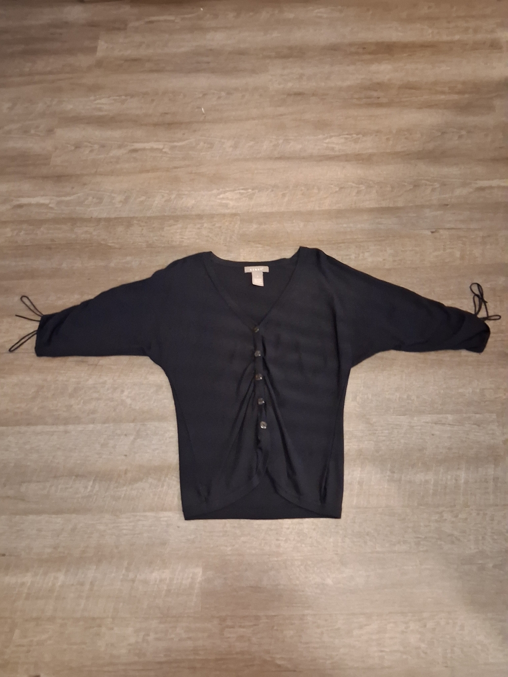 Y2K Kenar Black V-Neck Button-Front Knit Cardigan with Tie Cuffs
